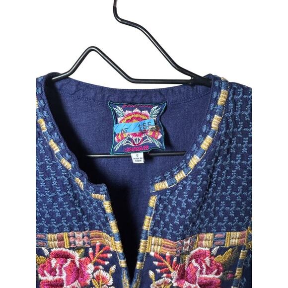 Johnny was boho embroidered dress size small midi bell sleeves cottage core - Picture 3 of 8